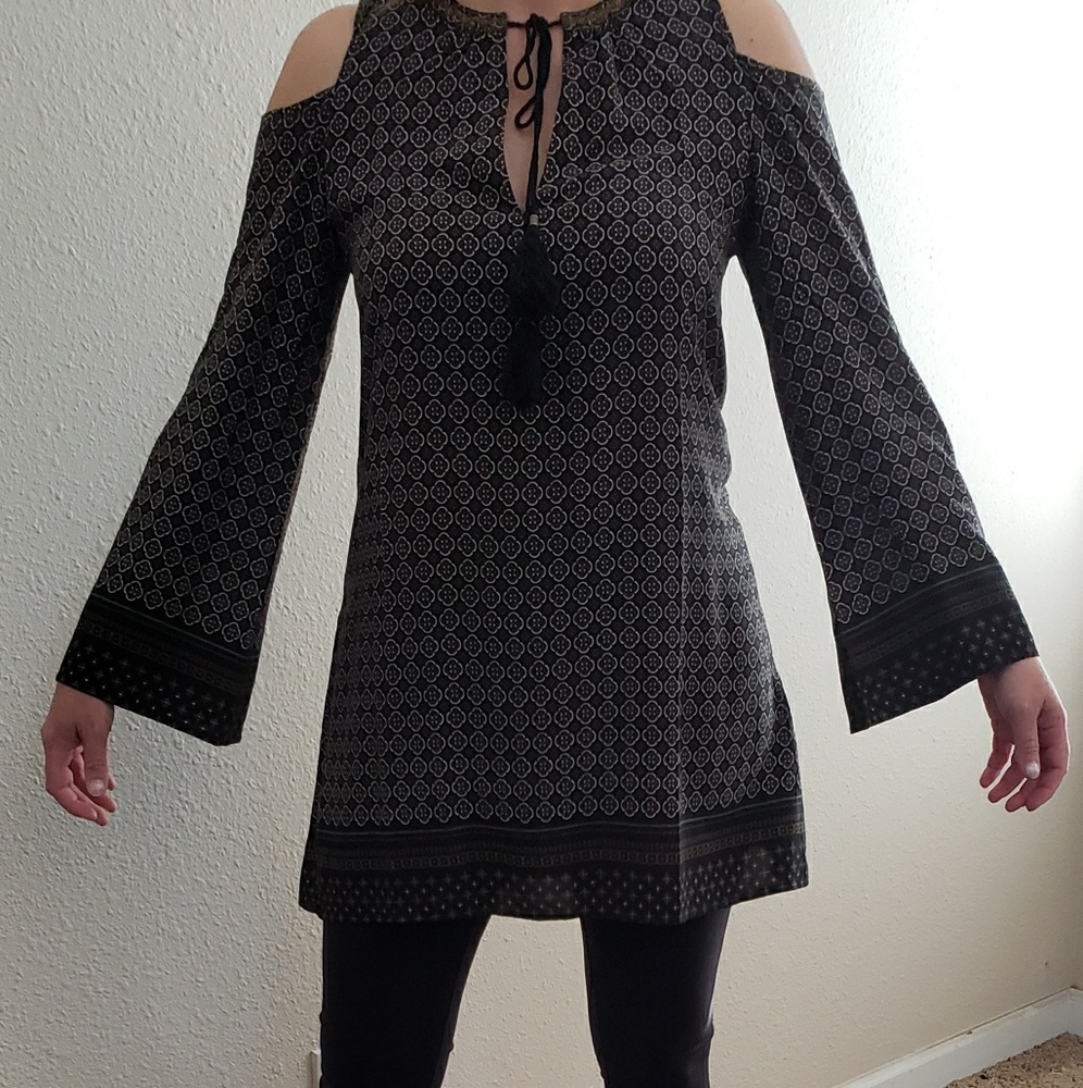 Tunic black and green lattice pattern dress
